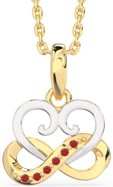Ruby White Yellow Gold Infinity Heart Interlock Necklace
