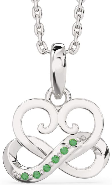 Emerald Platinum Infinity Heart Interlock Necklace
