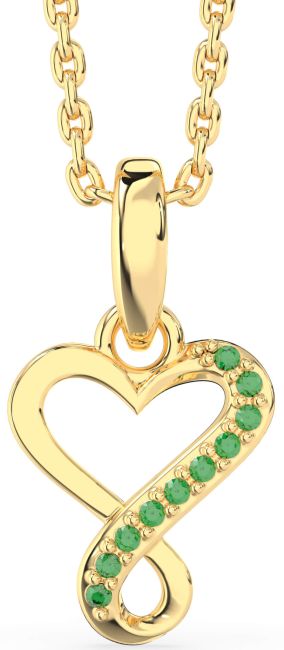 Emerald Gold Silver Heart Infinity Necklace
