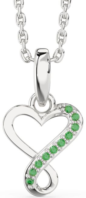 Emerald Platinum Heart Infinity Necklace