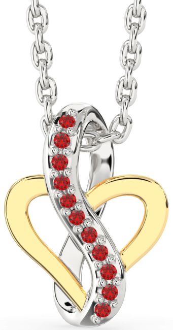 Ruby Platinum & Yellow Gold Infinity Heart Necklace