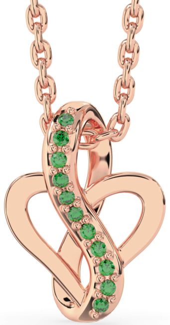 Emerald Rose Gold Silver Infinity Heart Necklace
