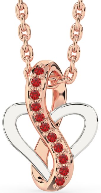 Ruby White Rose Gold Infinity Heart Necklace