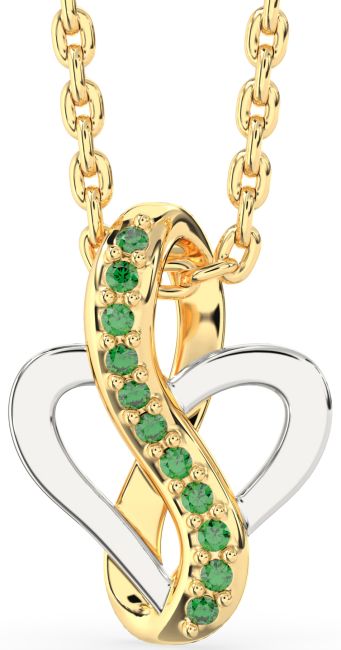 Emerald Gold Silver Infinity Heart Necklace