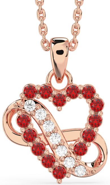 Diamond & Ruby Rose Gold Heart Infinity Necklace
