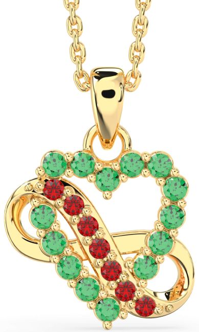 Emerald & Ruby Gold Silver Heart Infinity Necklace