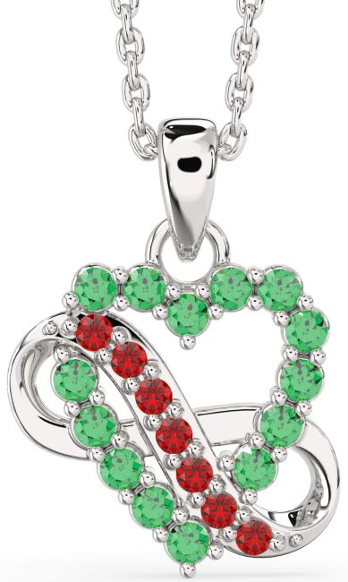 Emerald & Ruby Platinum Heart Infinity Necklace