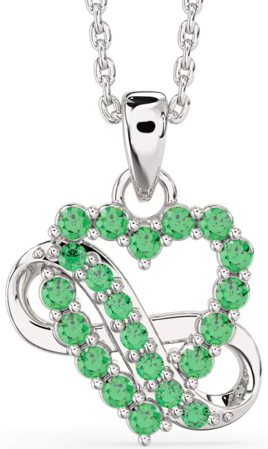 Emerald White Gold Heart Infinity Necklace