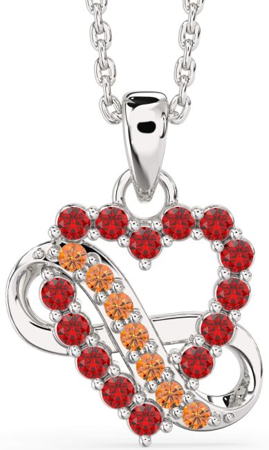 Ruby & Citrine Silver Heart Infinity Necklace