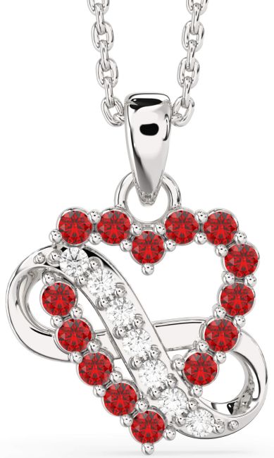 Diamond & Ruby Silver Heart Infinity Necklace