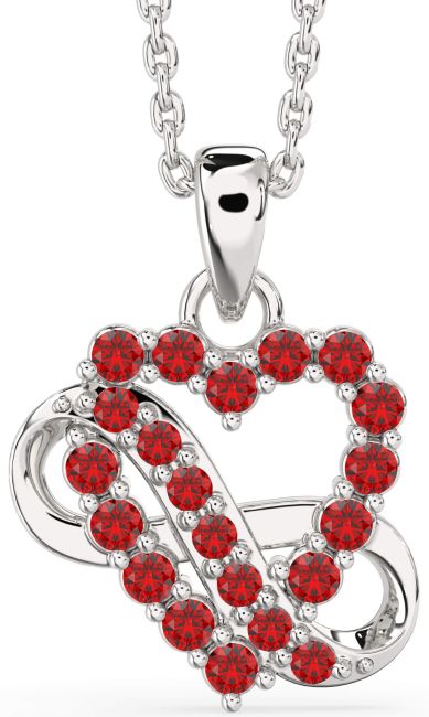 Ruby White Gold Heart Infinity Necklace