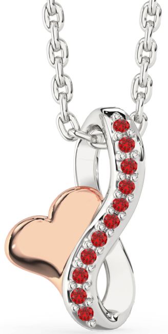 Ruby White Rose Gold Infinity Heart Necklace