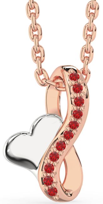 Ruby White Rose Gold Infinity Heart Necklace
