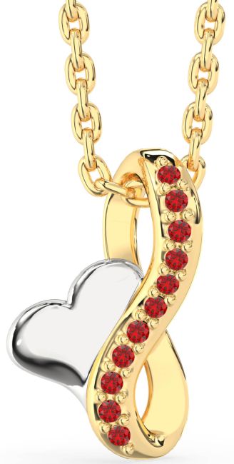 Ruby Platinum & Yellow Gold Infinity Heart Necklace