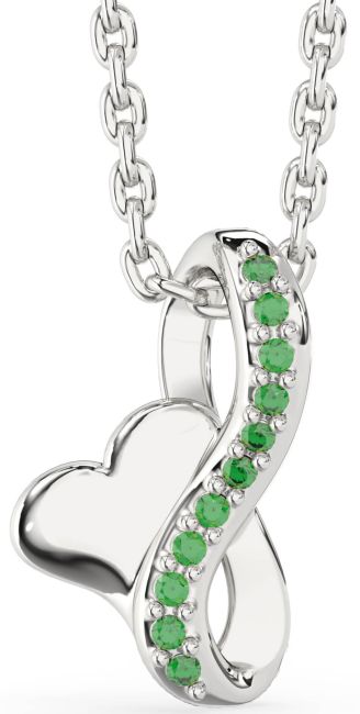 Emerald Platinum Infinity Heart Necklace