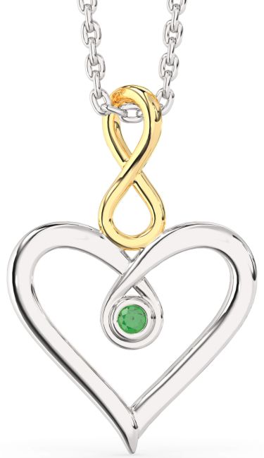 Emerald Silver & 10K gold Heart Infinity Necklace
