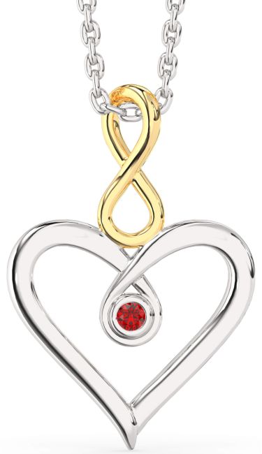 Ruby Silver & 10K gold Heart Infinity Necklace