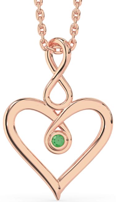 Emerald Rose Gold Silver Heart Infinity Necklace