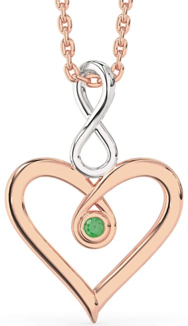 Emerald Rose Gold Silver Heart Infinity Necklace