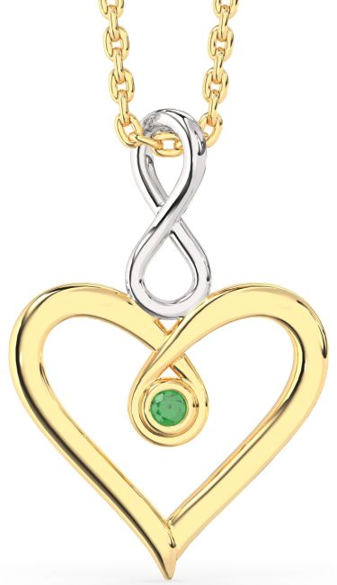 Emerald Gold Silver Heart Infinity Necklace