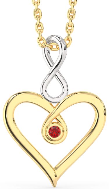 Ruby White Yellow Gold Heart Infinity Necklace