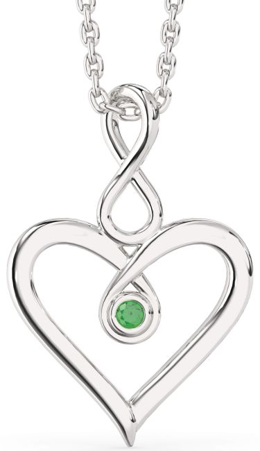 Emerald Platinum Heart Infinity Necklace