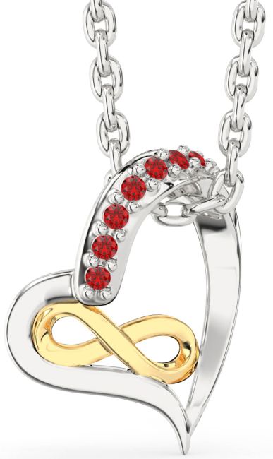Ruby White Yellow Gold Heart Infinity Necklace