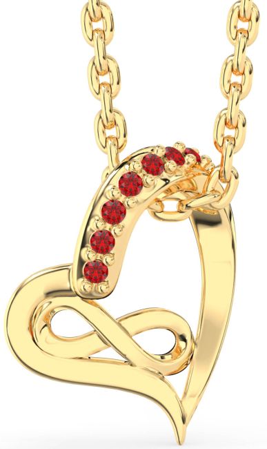 Ruby Gold Heart Infinity Necklace