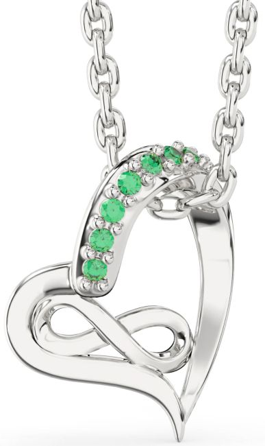 Emerald Platinum Heart Infinity Necklace