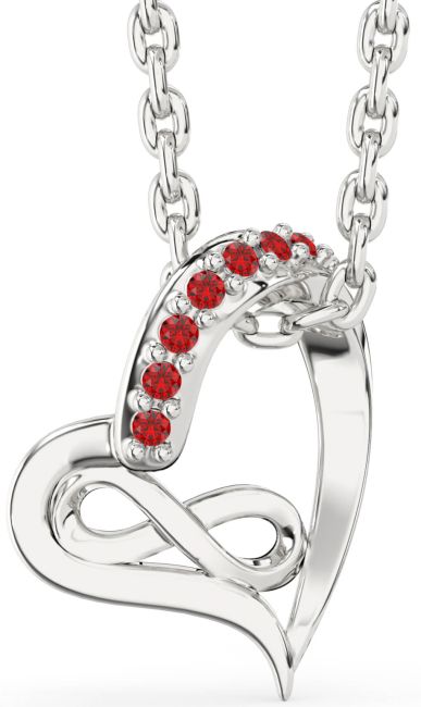 Ruby Silver Heart Infinity Necklace