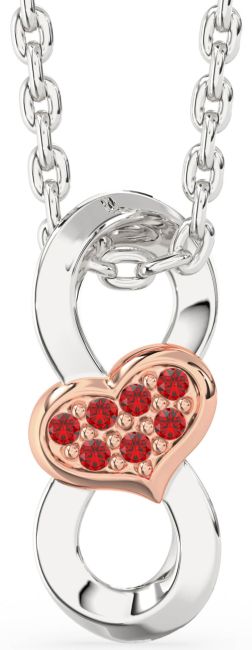 Ruby White Rose Gold Heart Infinity Necklace
