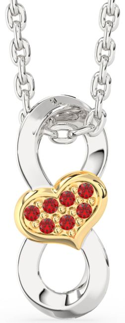 Ruby Gold Silver Heart Infinity Necklace