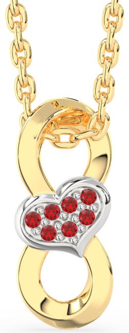 Ruby Gold Silver Heart Infinity Necklace