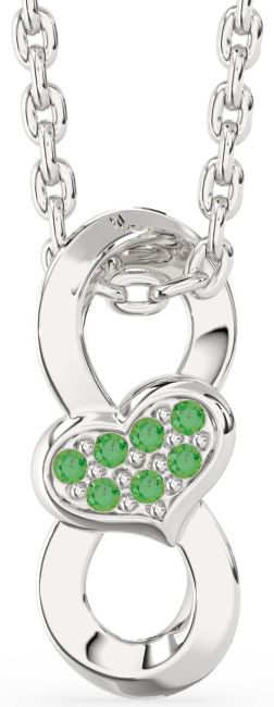 Emerald White Gold Heart Infinity Necklace