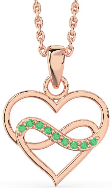 Emerald Rose Gold Heart Infinity Necklace