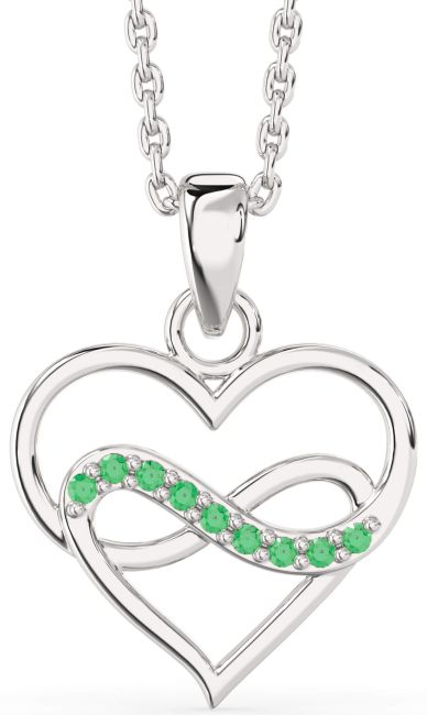 Emerald Platinum Heart Infinity Necklace