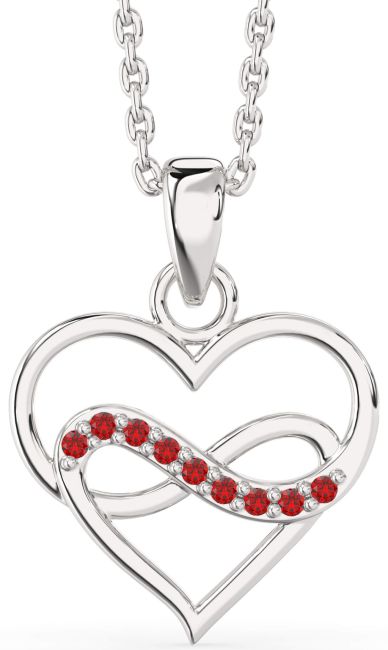 Ruby Silver Heart Infinity Necklace