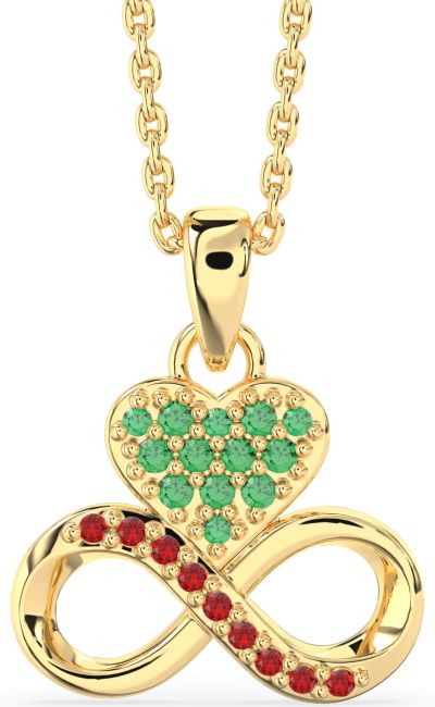 Emerald & Ruby Gold Heart Infinity Necklace