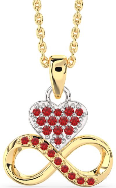 Ruby Gold Silver Heart Infinity Necklace