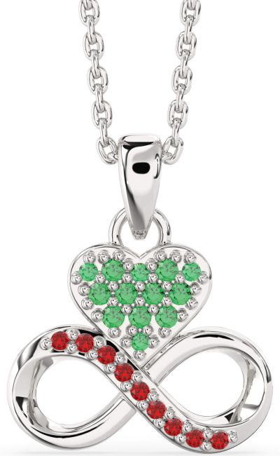 Emerald & Ruby Silver Heart Infinity Necklace