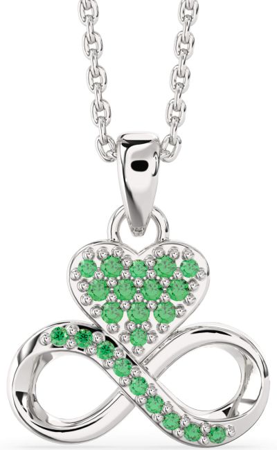 Emerald Silver Heart Infinity Necklace