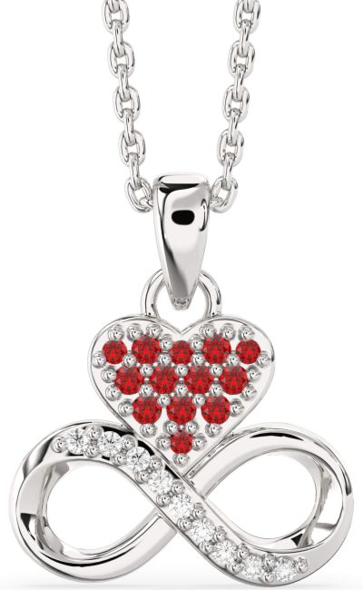 Diamond & Ruby Platinum Heart Infinity Necklace