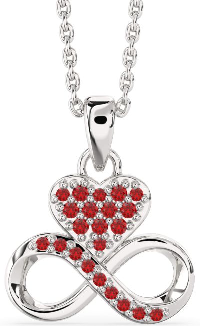 Ruby Platinum Heart Infinity Necklace