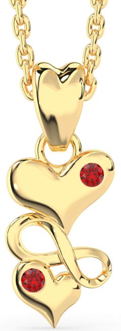 Ruby Gold Heart Infinity Birthstone Necklace