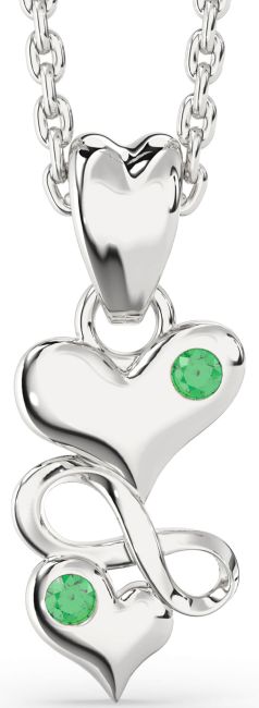 Emerald Platinum Heart Infinity Birthstone Necklace