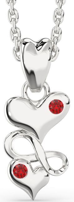 Ruby Silver Heart Infinity Birthstone Necklace