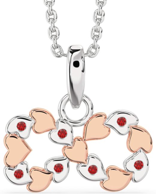 Ruby White Rose Gold Infinity Heart Necklace