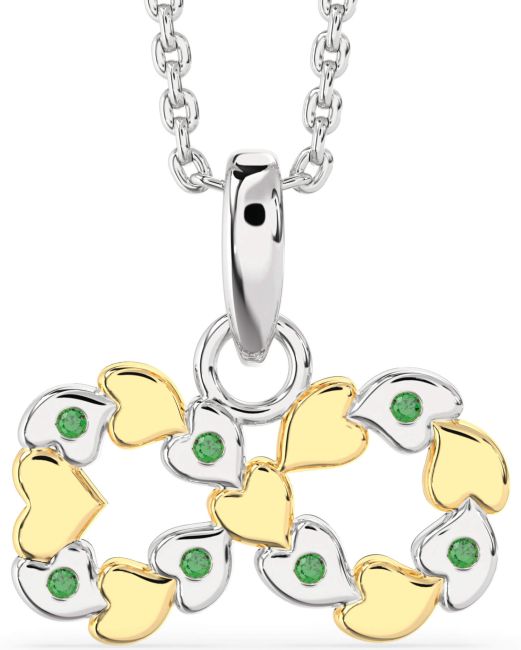 Emerald Gold Silver Infinity Heart Necklace