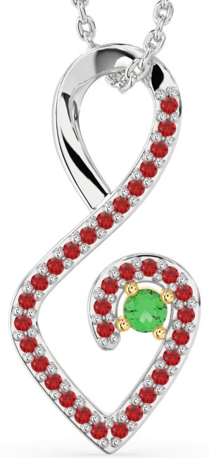 Emerald & Ruby Gold Silver Infinity Heart Necklace