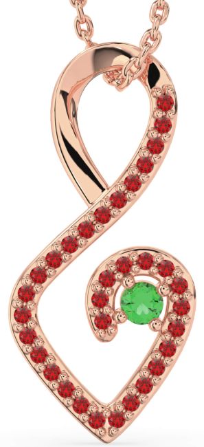 Emerald & Ruby Rose Gold Infinity Heart Necklace